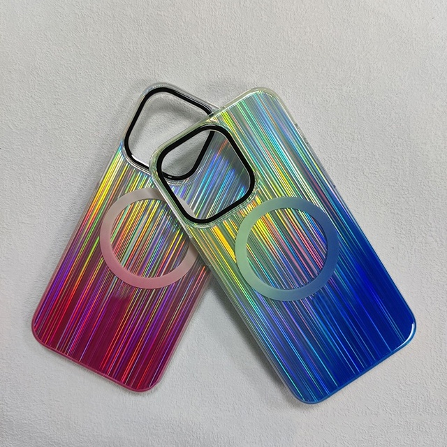 IMD Hard Back Soft Side Bright and Colorful Aurora Laser Cool Cute pink Magnetic Phone case for iPhone 12 13 14 15 Pro Max