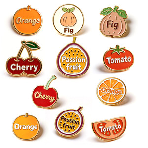 Fruit Theme Metal Pin Set Gold-Plated Hard Enamel Zinc Alloy Collectible Art Pin Irregular Shape Orange Cherry Pins - Product Image 1