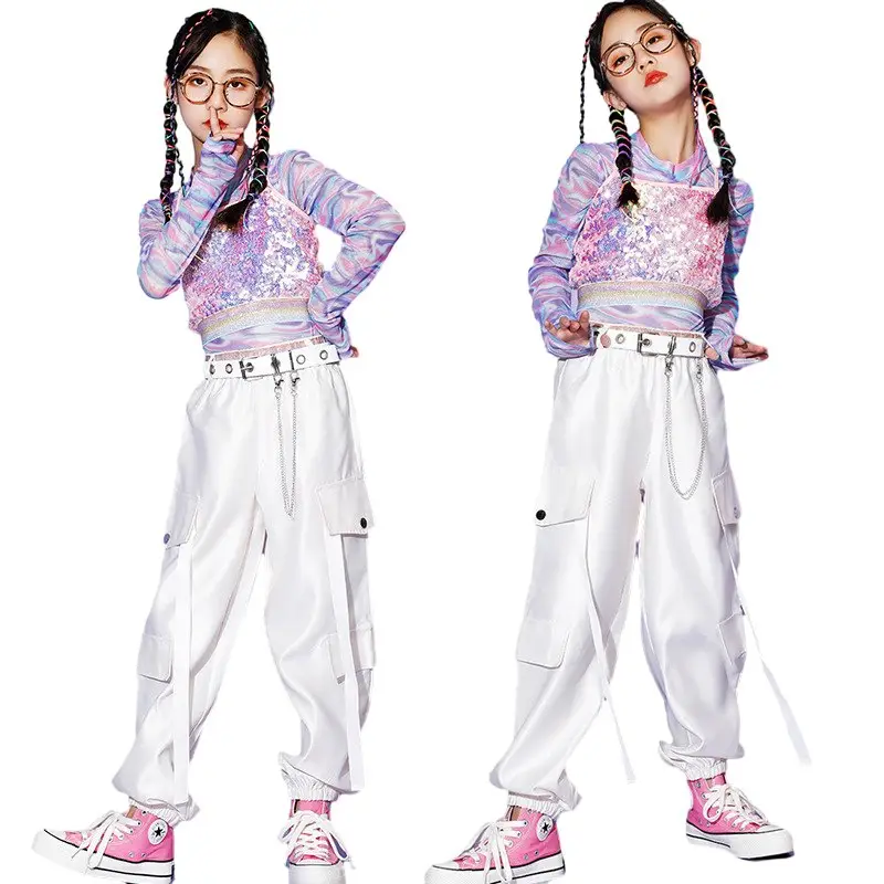 فريق أزياء رقص الجاز للأطفال ، مجموعة ملابس هيب هوب مخصصة للأطفال ، ملابس فتيات مراهقات من قطعتين