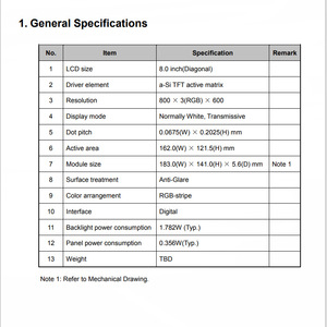 8-inch TN đầy màu sắc 70/70/30/70 độ 6/8-bit NTSC TFT LCD hiển thị 800x600 RGB module với st7789 điều khiển IC - Product Image 3