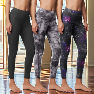 92% Polyester 8% Spandex High Yoga Waist Band Breathable Buttery Soft Double Brushed Black Solid Color <b>Leggings</b> for Women - Product Image 2