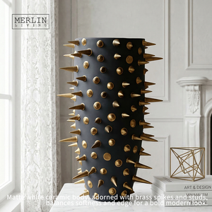 Merlin Living Unique Gold Plated Luxury Floor Flower Bottle Novedad moderna Remache Diseño Decoración para el hogar para jarrón mate Tabletop V - Product Image 6