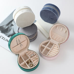 Custom Logo Velvet <b>Small</b> Round Travel Jewelry <b>Box</b> Organizer Elegant Velvet <b>Storage</b> Case for Necklaces and Jewelry - Product Image 4