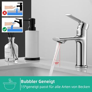 Robinet de lavabo Cobbe contemporain à monobloc monotrou, économie d'eau, finition chromée, valve en céramique pour eau froide et chaude - Product Image 2