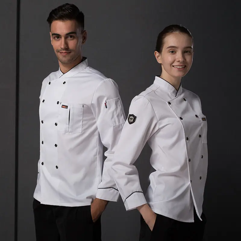 Manteau de chef professionnel de conception personnalisée veste de chef uniforme de chef hauts tissés unisexe confortable uniforme de travail uniforme de cuisinier pour unisexe