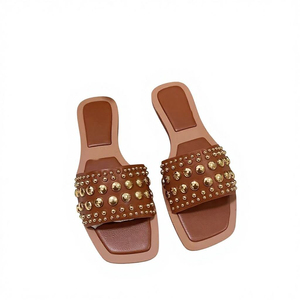 Women's Rivet <b>Flat</b> Slides Stylish Square Toe Slip on Sandals Comfortable <b>Summer</b> Outdoor Casual Shoes - Product Image 6