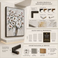 Peinture à l'huile florale texturée, bouquet de fleurs blanches en vase, accents dorés, art mural contemporain fait main sur toile, support personnalisé