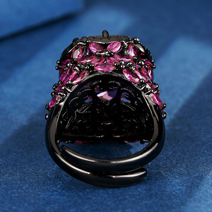 Anillo Deslumbrante de Cobre Ecológico con Baño de Oro Negro y Zirconia Paraíba de 14*16mm, Estilo Moderno de Mediados de Siglo, Antideslustre, Joyería de Moda - Product Image 5