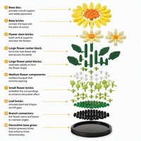Puzzle de construction de fleurs 310 pièces en plastique ABS, modèle d'assemblage DIY avec couvercle anti-poussière, décoration de bureau pour enfants et adultes