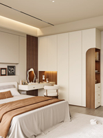 Ensemble de meubles de chambre à coucher minimaliste moderne : lit intégré, commode, coiffeuse et armoire de rangement avec grande capacité