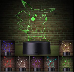 7 couleurs changement progressif <span class=keywords><strong>LED</strong></span> interrupteur tactile USB <span class=keywords><strong>lampe</strong></span> de Table 3D Illusion <span class=keywords><strong>pikachu</strong></span> veilleuse pour cadeaux de vacances ou décorations pour la maison - Product Image 1