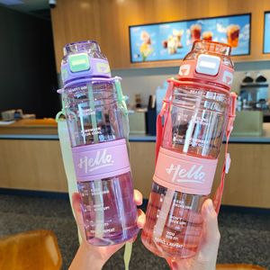 Simple 1000Ml Duckbill Straw Water Bottle With Scale And Strap Portable Fitness Sports Cup - Product Image 2