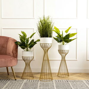 Glazed Metal Flower <b>Pot</b> with Gold Floor Stand Contemporary Plant Rack <b>Holder</b> for Indoor Outdoor Home Garden Decor - Product Image 1