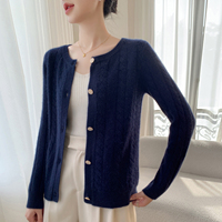 Cardigan en cachemire pour femme à col rond, tricot torsadé, boutons métalliques, coupe décontractée et ample, pull-over tricoté