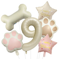 Ballon en aluminium à thème animaux mignons pour décoration de fête de Noël, forme patte de chat et os, blanc laiteux, gonflable, écologique
