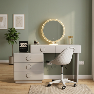 Modern Makeup <b>Vanity</b> <b>Table</b> with Lighted <b>Mirror</b> Storage Desk for Bedroom Furniture - Product Image 4