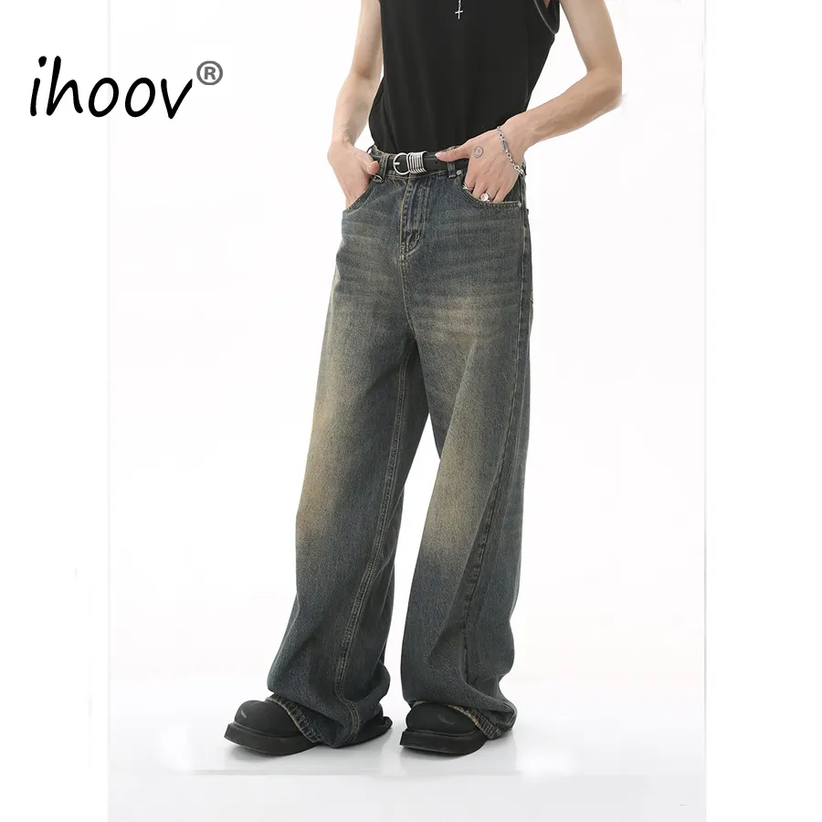 IHOOV Jeans hose lose Herren Retro Harbor Style Loose Wide-Leg Jeans hose Bein Jeans Frauen Pantalones de Hombre Jeans