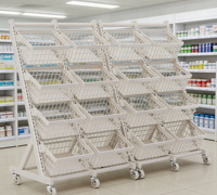 Étagère de supermarché de haute qualité en matériau ferreux multicouche, étagère d'exposition de fruits et légumes, étagère d'épicerie avec roulettes