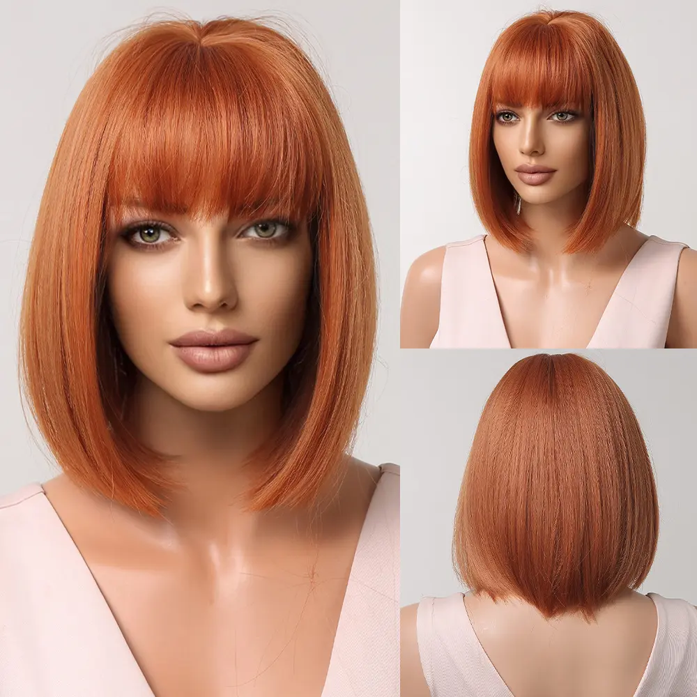 Wig serat Jepang, bob pendek sintetis futura Wig, wanita bob lurus wig sintetis