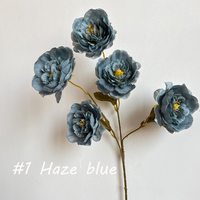 Nieuw ontwerp 5-koppige pioenroos kunstbloemenboeket witte poederroze pioenrozen voor bloemisten die bloemenarrangementen maken