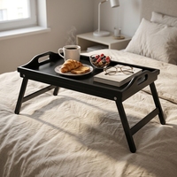 Plateau de service en bambou noir avec pieds pliants
