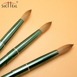 2023 nouveau Kolinsky acrylique brosse à ongles Logo personnalisé vert métal poignée <span class=keywords><strong>ronde</strong></span> tête sertie pinceaux à ongles pour ongles en acrylique - Product Image 3