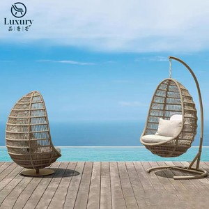 モダンで豪華なパティオスイングチェア屋外籐スイングエッグチェアスタンド付き - Product Image 6