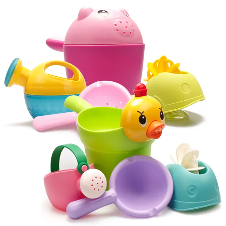 아기 목욕 제품 및 튀김 세트 스프링클러 세트 부드러운 접착제 비치 버킷 장난감 모래 해변 냄비 플라스틱 장난감 물을 수 있습니다