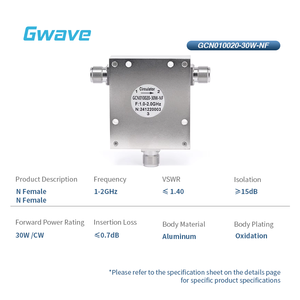 Circulador <span class=keywords><strong>RF</strong></span> con aislamiento de 15dB 30 vatios N hembra-para 1GHz a 2GHz - Product Image 2