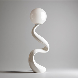 Neutral Tone Spiral Twist <b>Floor</b> <b>Lamp</b> Organic Sculpture Standing Light Frosted <b>Orange</b> Glass Globe Minimalist Wabi Sabi Home <b>Lamp</b> - Product Image 4
