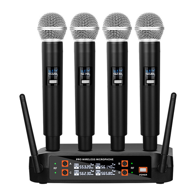 Professional 1 to 4 Wireless Microphone System Rechargeable Wireless Microphones Stage Singing Musical Instrument Accessories