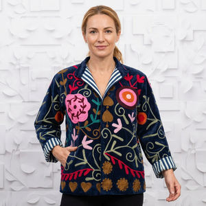 Latest Vintage Long Suzani velvet Jacket Women Elegant Casual Hand Embroidered Winter Coat Cozy <b>Cardigan</b> Dress Beach Free - Product Image 1