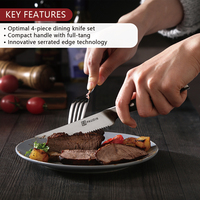 Couteau à steak de cuisine 4-en-1 à lame dentelée de 4.5 pouces en acier inoxydable avec poignée ergonomique en ABS pleine soie