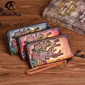 AndoBag Cartera Larga con Cierre de Cabeza de Ciervo para Mujer, Cuero Vacuno Genuino, Gran Capacidad, Estilo Vintage, 88007 - Product Image 1
