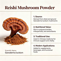 Poudre soluble de champignon Reishi pur naturel, marque privée OEM, polysaccharides de Ganoderma, stimule le système immunitaire, favorise le sommeil, antioxydant