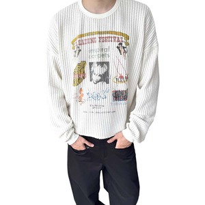 Maglietta <span class=keywords><strong>Termica</strong></span> Finch Garment a <span class=keywords><strong>Maniche</strong></span> <span class=keywords><strong>Lunghe</strong></span> da Uomo, in Cotone Bianco Pesante, Stampa Personalizzata, Taglio Corto e Squadrato, Stile Casual, in <span class=keywords><strong>Maglia</strong></span> Waffle - Product Image 2