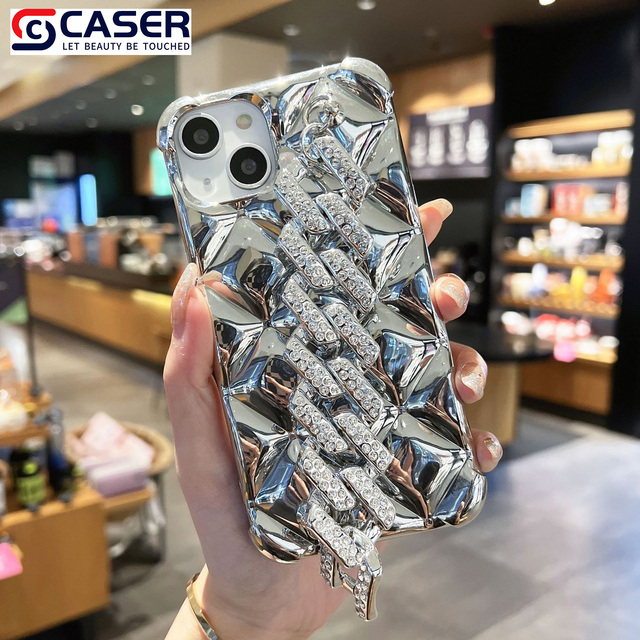 New Fashion Luxury Style Diamond Cell Phone Cases With Brilliant Wrist Chain Solid Soft Phone Cover for iphone 11-17