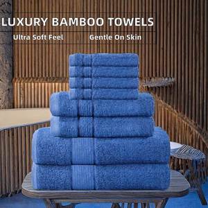 PRIME COLLECTIONS Ultra Soft Luxury Bamboo Cotton 8-Piece Bathroom <b>Towels</b> Set 600 GSM Hypoallergenic ZERO TWIST (<b>Navy</b> 8) - Product Image 2