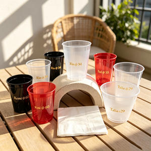 Gobelets de stade personnalisés OEM en PP moulé par injection, gobelets givrés pour bière, mariage, fête, événement, avec serviette - Product Image 1