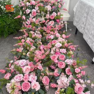 Arrangement de fleurs artificielles de rose douce lisse pour mariage, pièce maîtresse de fleur au sol, coureur de fleurs roses pour la décoration d'allée de scène - Product Image 1