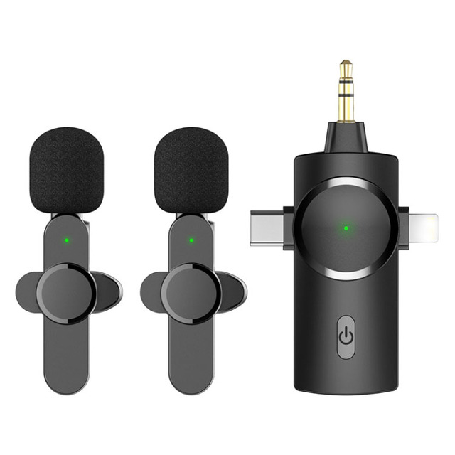 New Arrival 3-in-1 Dynamic Microphone Mini Studio AP031-2 Lavalier Wireless Noise Reduction System with 2 Dynamic Microphones