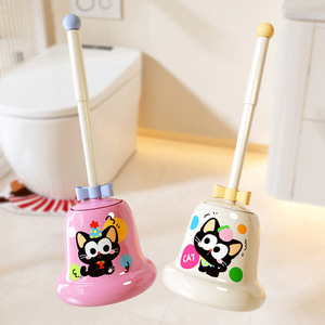 Toilet Brush With Holder Durable Round Easy To Clean For Bathroom Home Use White Butter Powder Color - Product Image 1