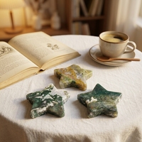 Ornement étoile à cinq branches en agate mousse naturelle, sculpté à la main, cristal de forme libre, pierre précieuse, décoration intérieure, pierre de guérison Reiki, cadeau