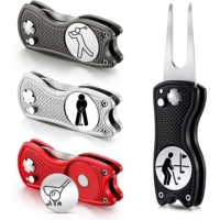 Outil de réparation de divots de golf et marqueur de balle 25 mm, outil de réparation de divots de golf vierge pliable avec manche en métal aluminium, accessoires de golf multicolores