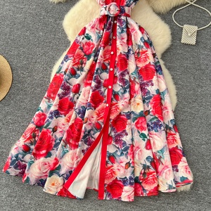 Vestidos Largos Elegantes para Mujer, Estampados, con Mangas con Volantes, Cierre de Botón, Cintura Ajustada - Product Image 5