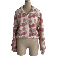 Nouveautés Vestes Sherpa pour femmes Zip up Lady Flower Pattern Automne Hiver Veste polaire chaude Manteau