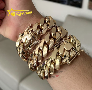 14K Gold Plating Miami Cuban Link Hip Hop 22MM 9.5" 250G <strong>Solid</strong> <strong>Silver</strong> 999 Cuban Link <strong>Bracelet</strong> - Product Image 2