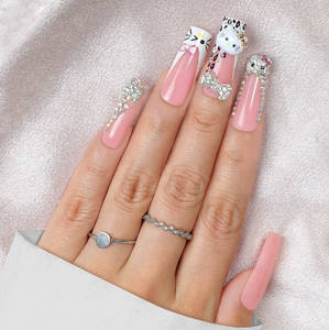 Venta al por mayor 24 piezas de <span class=keywords><strong>uñas</strong></span> postizas de ataúd largo reutilizable Bling 3D <span class=keywords><strong>Hello</strong></span> <span class=keywords><strong>Kitty</strong></span> diseño de prensa <span class=keywords><strong>en</strong></span> las <span class=keywords><strong>uñas</strong></span> para niñas - Product Image 3