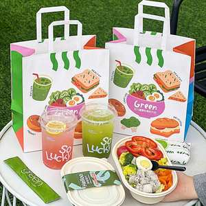 Eco-Friendly Durable Kraft Paper <b>Bag</b> Handle Customized Logo Printed Classic Fast Food Takeaway Packaging for Pizza Sushi for - Product Image 2