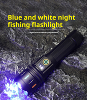 Senter Laser Putih 30w Jangkauan Jauh Pertahanan Diri Isi Ulang Sumber Cahaya Ganda Biru dan Putih untuk Memancing Malam Hari